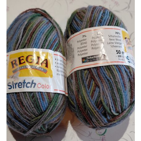 95g Regia Stretch Color zoknifonal 70% szűz gyapjú+23% poliamid+ poliészter